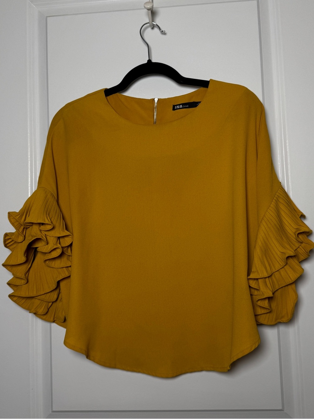 Ina Ruffle Sleeve Blouse in Mustard Yellow